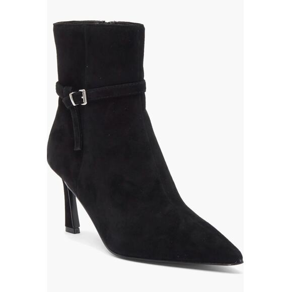 Steve Madden Layan Ankle Booties 7 Black Suede NWOT Boots Heel Dress Buckle Prep - Picture 1 of 8